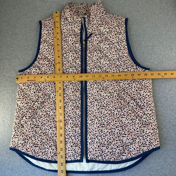 J. Crew Mercantile Women's Large Quilted Floral Puffer Vest Navy Blue Pink White - Picture 2 of 10